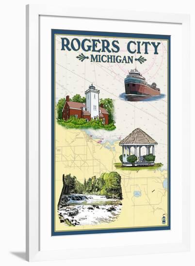 Rogers City, Michigan - Nautical Chart-Lantern Press-Framed Art Print