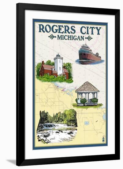 Rogers City, Michigan - Nautical Chart-Lantern Press-Framed Art Print