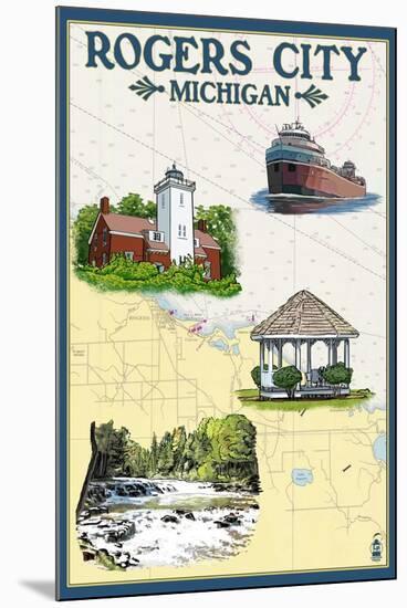 Rogers City, Michigan - Nautical Chart-Lantern Press-Mounted Art Print