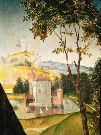 Landscape with Castle in a Moat and Two Swans, 1460-66