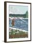 Rogue River, Oregon - Fly Fisherman-Lantern Press-Framed Art Print