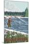 Rogue River, Oregon - Fly Fisherman-Lantern Press-Mounted Art Print
