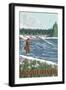 Rogue River, Oregon - Fly Fisherman-Lantern Press-Framed Art Print