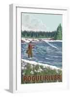 Rogue River, Oregon - Fly Fisherman-Lantern Press-Framed Art Print