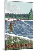 Rogue River, Oregon - Fly Fisherman-Lantern Press-Mounted Art Print