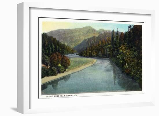 Rogue River, Oregon - River Scene Near Gold Beach-Lantern Press-Framed Art Print