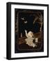 Roironuri Panel In Gold And Black Hiramakie Depicting A Boy Running To Catch Two Dragonflies Flying-null-Framed Giclee Print