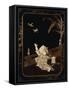 Roironuri Panel In Gold And Black Hiramakie Depicting A Boy Running To Catch Two Dragonflies Flying-null-Framed Stretched Canvas