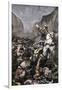 Roland Blowing His Warhorn in Battle Against the Saracens at Roncesvalle, 789 AD-null-Framed Premium Giclee Print