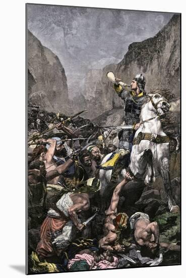 Roland Blowing His Warhorn in Battle Against the Saracens at Roncesvalle, 789 AD-null-Mounted Giclee Print