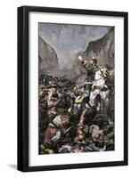 Roland Blowing His Warhorn in Battle Against the Saracens at Roncesvalle, 789 AD-null-Framed Giclee Print