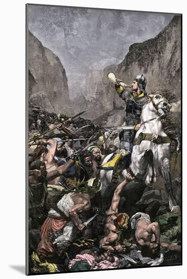 Roland Blowing His Warhorn in Battle Against the Saracens at Roncesvalle, 789 AD-null-Mounted Giclee Print