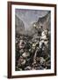 Roland Blowing His Warhorn in Battle Against the Saracens at Roncesvalle, 789 AD-null-Framed Giclee Print