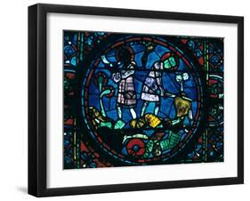 Roland Breaks His Sword and Sounds His Horn, Stained Glass, Chartres Cathedral, France, 1194-1260-null-Framed Photographic Print