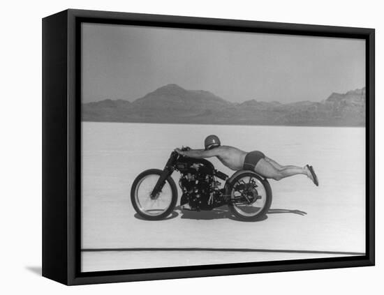 Roland Free Breaking World's Speed Record on Bonneville Salt Flats While Laying on His Bike-Peter Stackpole-Framed Stretched Canvas