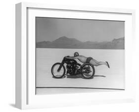 Roland Free Breaking World's Speed Record on Bonneville Salt Flats While Laying on His Bike-Peter Stackpole-Framed Premium Photographic Print