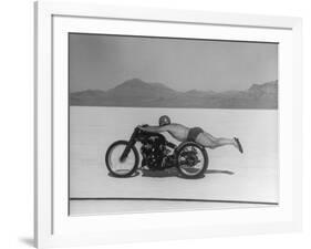 Roland Free Breaking World's Speed Record on Bonneville Salt Flats While Laying on His Bike-Peter Stackpole-Framed Premium Photographic Print