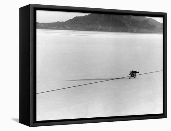 Roland Free Breaking World's Speed Record on Bonneville Salt Flats-Peter Stackpole-Framed Stretched Canvas