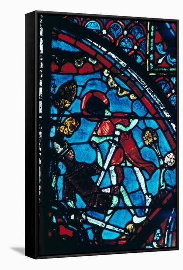 Roland pierces the giant Ferragut in the navel, stained glass, Chartres Cathedral, 1194-1260-Unknown-Framed Stretched Canvas