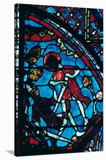 Roland pierces the giant Ferragut in the navel, stained glass, Chartres Cathedral, 1194-1260-Unknown-Stretched Canvas