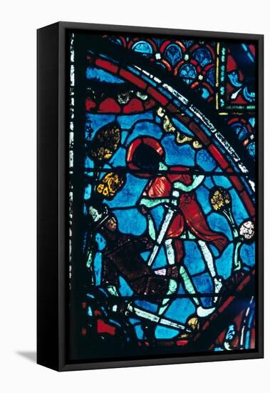 Roland pierces the giant Ferragut in the navel, stained glass, Chartres Cathedral, 1194-1260-Unknown-Framed Stretched Canvas