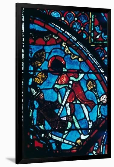 Roland pierces the giant Ferragut in the navel, stained glass, Chartres Cathedral, 1194-1260-Unknown-Framed Giclee Print