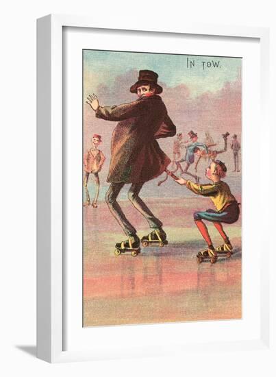 Roller Skater Hitching Ride-null-Framed Art Print