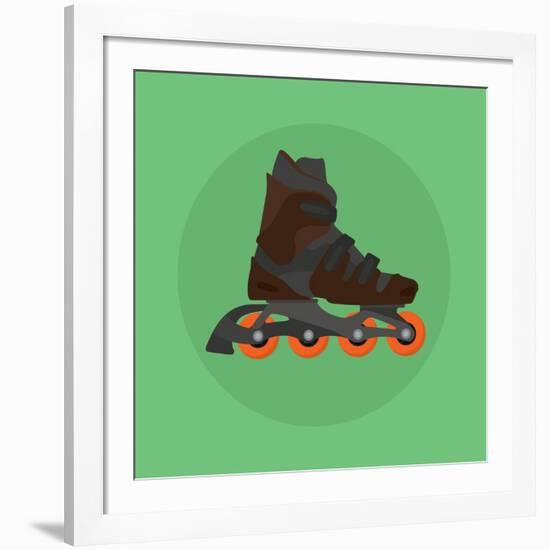 Roller Skates Skater Single Isolated with Green Flat Vector-Teguh Jati-Framed Art Print