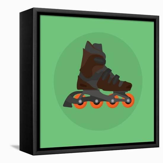 Roller Skates Skater Single Isolated with Green Flat Vector-Teguh Jati-Framed Stretched Canvas