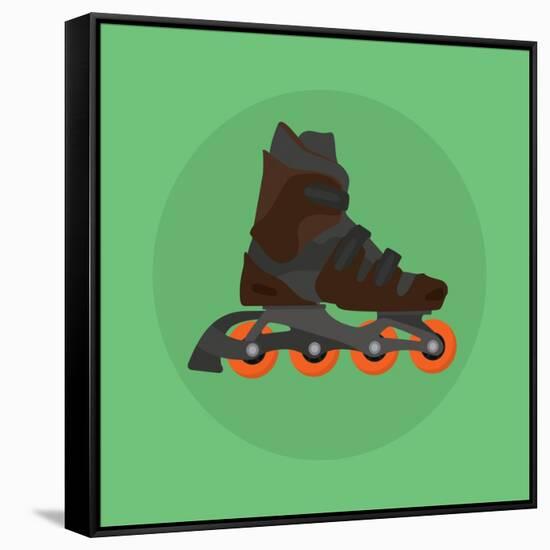 Roller Skates Skater Single Isolated with Green Flat Vector-Teguh Jati-Framed Stretched Canvas