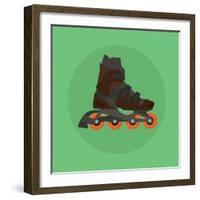 Roller Skates Skater Single Isolated with Green Flat Vector-Teguh Jati-Framed Art Print