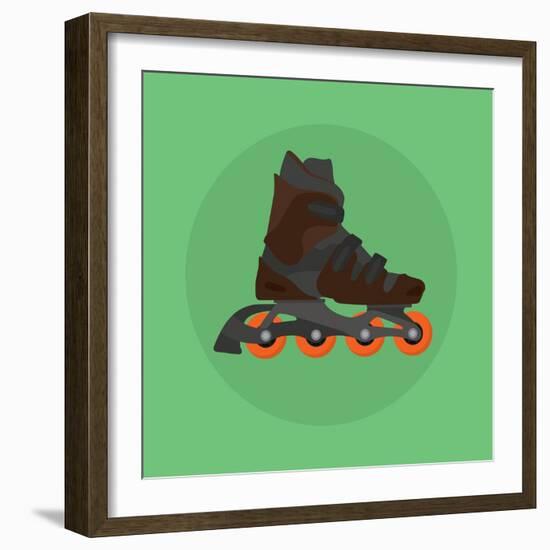 Roller Skates Skater Single Isolated with Green Flat Vector-Teguh Jati-Framed Art Print