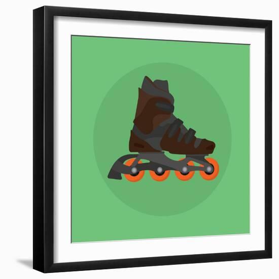 Roller Skates Skater Single Isolated with Green Flat Vector-Teguh Jati-Framed Art Print