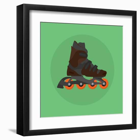 Roller Skates Skater Single Isolated with Green Flat Vector-Teguh Jati-Framed Art Print