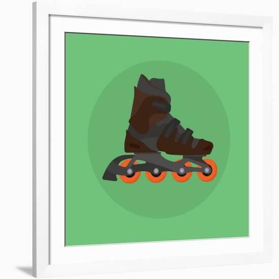 Roller Skates Skater Single Isolated with Green Flat Vector-Teguh Jati-Framed Art Print