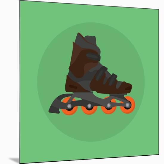 Roller Skates Skater Single Isolated with Green Flat Vector-Teguh Jati-Mounted Art Print
