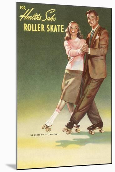 Roller Skating Couple-null-Mounted Art Print