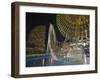 Rollercoaster and Fun Fair Amusement Park at Night, Minato Mirai, Yokohama, Japan-Christian Kober-Framed Photographic Print