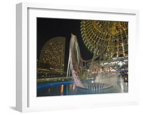 Rollercoaster and Fun Fair Amusement Park at Night, Minato Mirai, Yokohama, Japan-Christian Kober-Framed Photographic Print