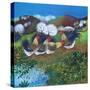 Rollicking Roosters, 2024 (Acrylics on Linen)-Lisa Graa Jensen-Stretched Canvas