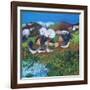 Rollicking Roosters, 2024 (Acrylics on Linen)-Lisa Graa Jensen-Framed Giclee Print