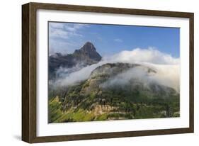 Rolling fog clouds with Heavy Runner and Reynold Mountains at Logan Pass in Glacier National Park-Chuck Haney-Framed Photographic Print