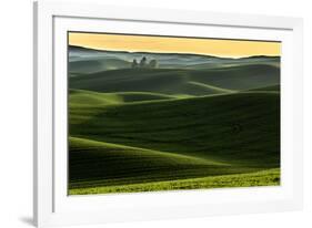 Rolling hills covered in wheat at sunset, Palouse region, Washington State.-Adam Jones-Framed Photographic Print