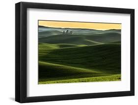 Rolling hills covered in wheat at sunset, Palouse region, Washington State.-Adam Jones-Framed Photographic Print