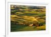 Rolling landscape of wheat fields and distant red barn viewed from Steptoe Butte, Palouse farming r-Adam Jones-Framed Photographic Print