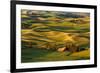 Rolling landscape of wheat fields and distant red barn viewed from Steptoe Butte, Palouse farming r-Adam Jones-Framed Photographic Print