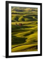 Rolling landscape of wheat fields and red barn viewed from Steptoe Butte, Palouse farming region of-Adam Jones-Framed Photographic Print