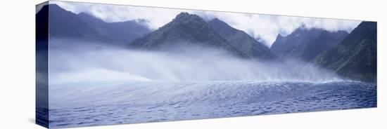 Rolling Waves and Mountains, Tahiti, French Polynesia-null-Stretched Canvas