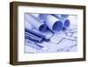 Rolls of Blueprints and Work Tools - Ruler, Pencil, Compass--Vladimir--Framed Photographic Print