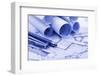 Rolls of Blueprints and Work Tools - Ruler, Pencil, Compass--Vladimir--Framed Photographic Print